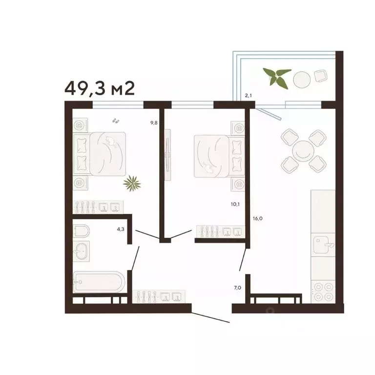 2-к кв. Приморский край, Владивосток Луговая ул. (49.3 м) - Фото 1