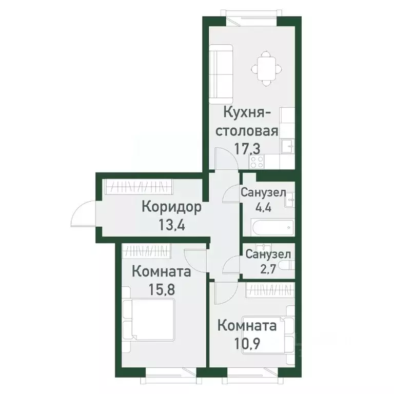 2-к кв. Челябинская область, Челябинский городской округ, пос. ... - Фото 1