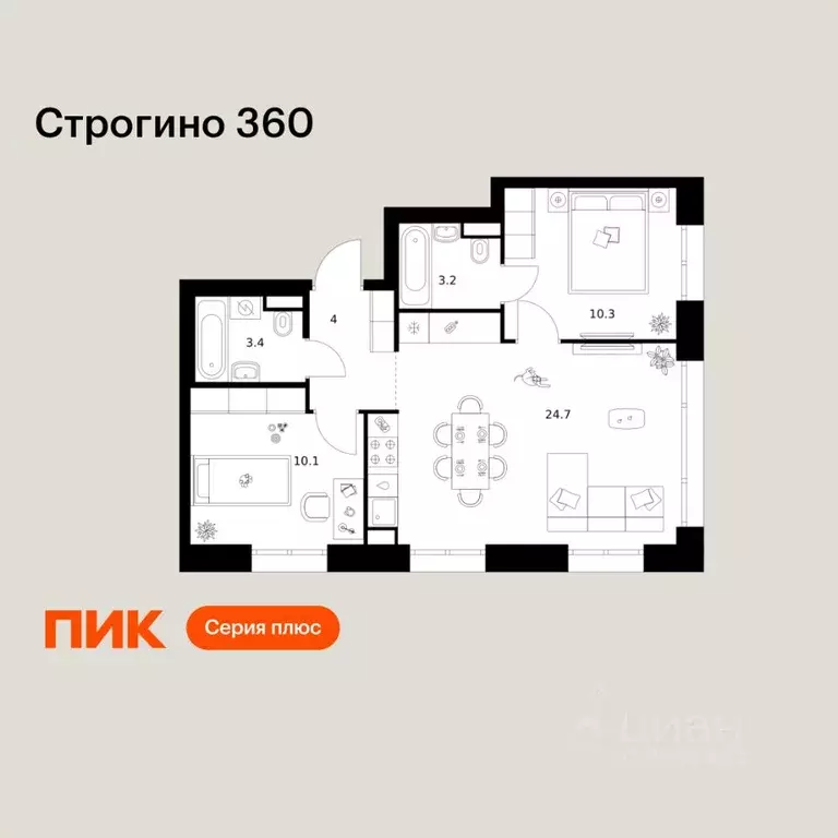 2-к кв. Москва Строгино 360 жилой комплекс (55.7 м) - Фото 1