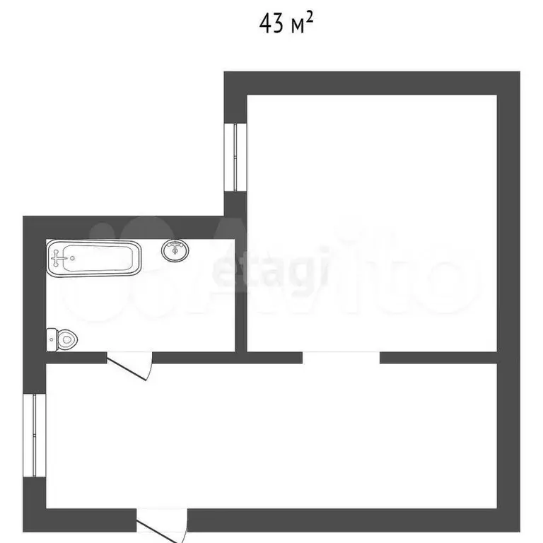 2-к. квартира, 43 м, 1/1 эт. - Фото 1