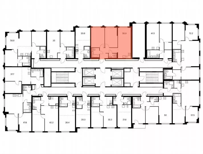 2-к. квартира, 56,9 м, 24/32 эт. - Фото 1