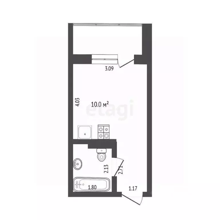 Студия Тюменская область, Тюмень ул. Новоселов, 109 (19.7 м) - Фото 1