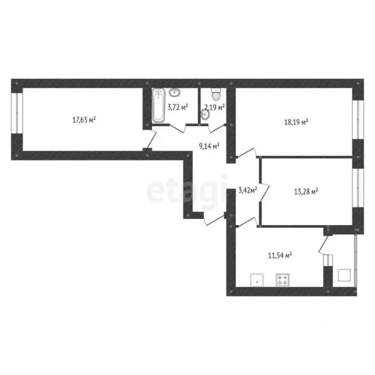 3-к кв. Башкортостан, Уфа ул. Энтузиастов, 13 (80.29 м) - Фото 1