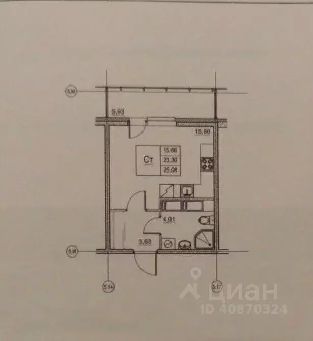 Студия Санкт-Петербург ул. Типанова, 23с1 (22.4 м) - Фото 2