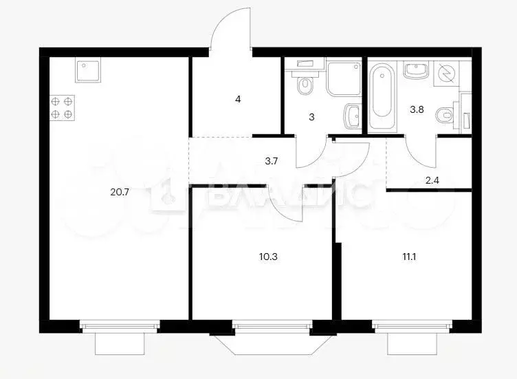 2-к. квартира, 58 м, 2/24 эт. - Фото 0