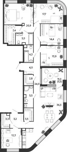 4-к кв. Москва 2-я оч., Шагал жилой комплекс, к6.1 (184.5 м) - Фото 1