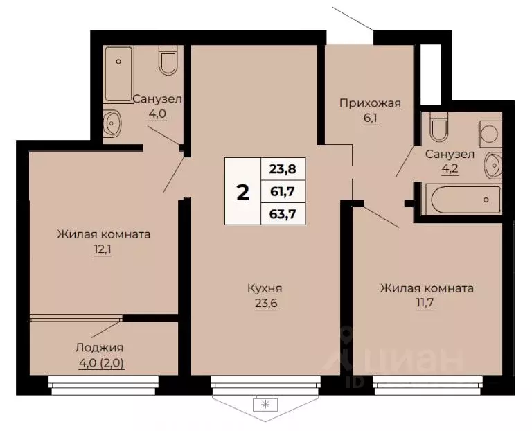2-к кв. Свердловская область, Екатеринбург ул. Одинарка, 6 (63.7 м) - Фото 1