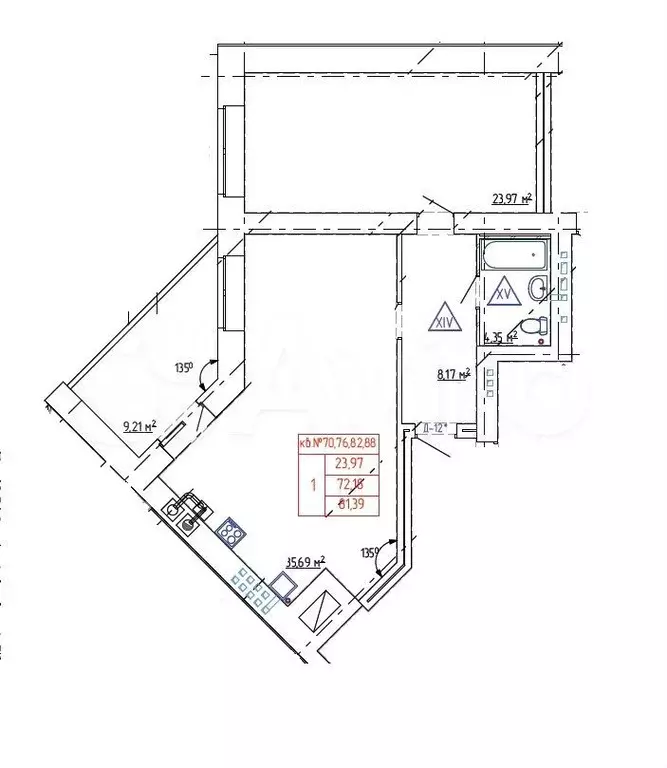 3-к. квартира, 82 м, 5/9 эт. - Фото 0