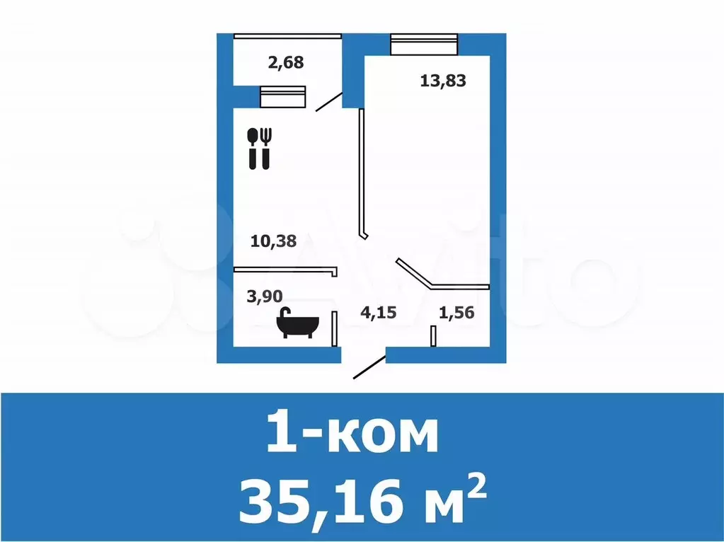 1-к. квартира, 35,2 м, 4/4 эт. - Фото 0