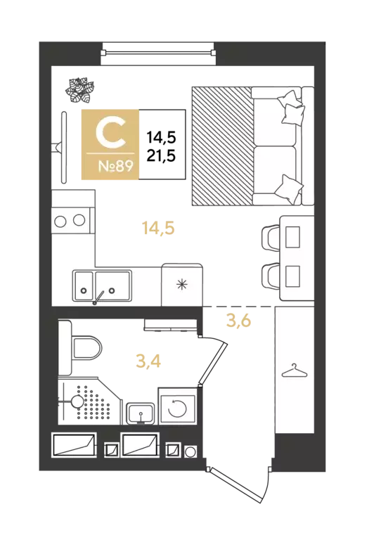 квартира-студия, 21.5 м - Фото 0