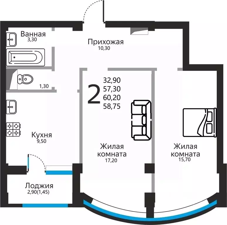 2-к кв. Ставропольский край, Ессентуки ул. Фридриха Энгельса, 53 ... - Фото 1