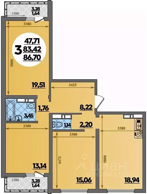 3-к кв. Адыгея, Майкоп  (86.7 м) - Фото 0