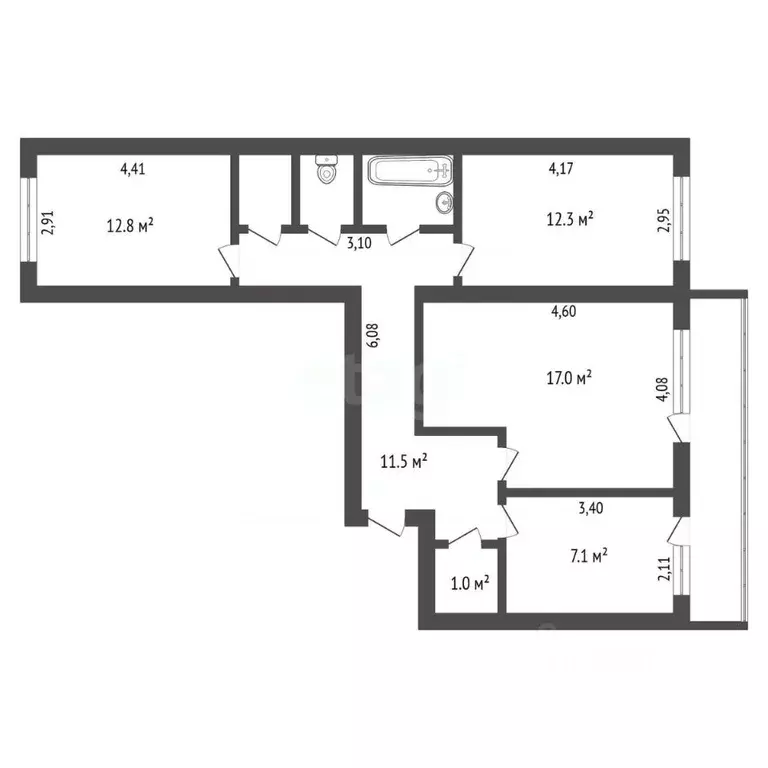 3-к кв. Амурская область, Благовещенск ул. Калинина, 134 (65.0 м) - Фото 2