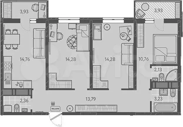 3-к. квартира, 78 м, 4/16 эт. - Фото 1
