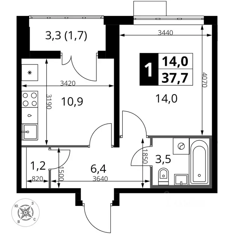 1-к кв. Московская область, Ленинский городской округ, пос. Битца ... - Фото 1