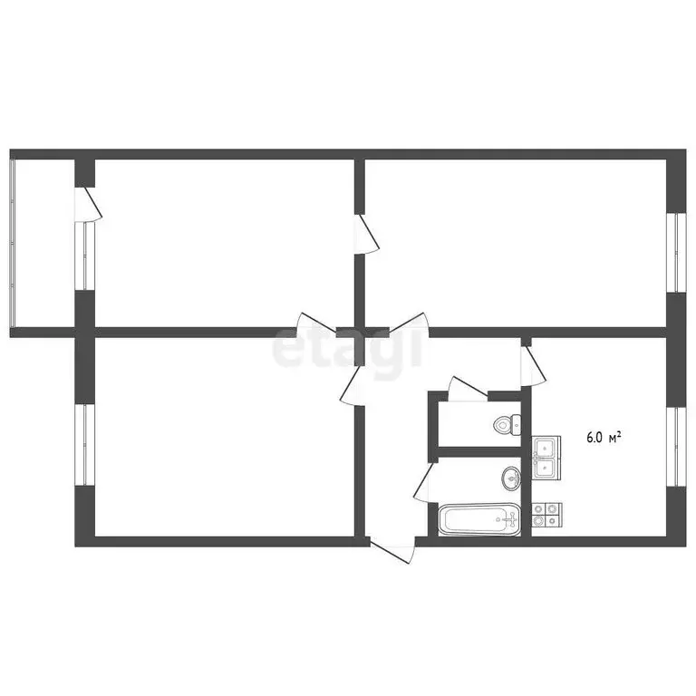 3-комнатная квартира: Лесной, улица Энгельса, 8 (55 м) - Фото 1