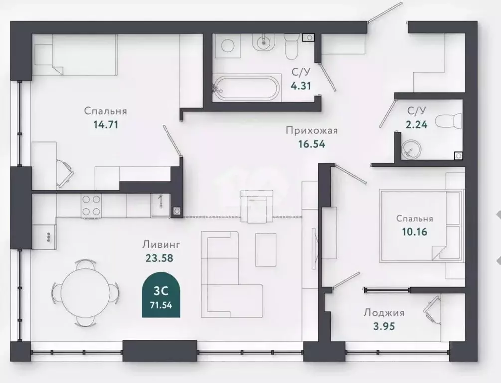 3-к кв. Новосибирская область, Новосибирск Военная ул., 51 (71.54 м) - Фото 2
