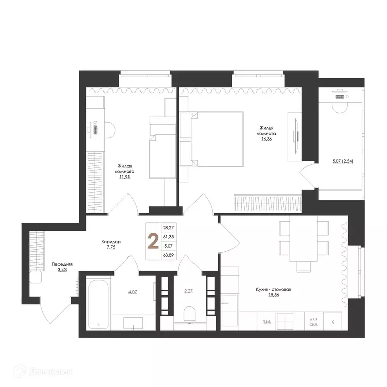 Продаётся 2-к квартира, 63.89 м - Фото 0