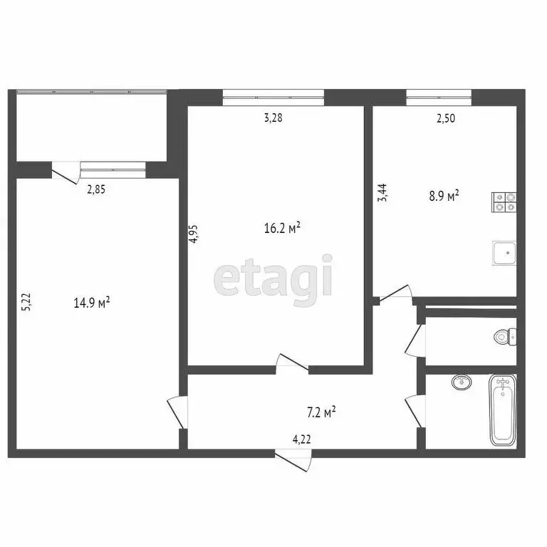 2-комнатная квартира: Тюмень, улица Домостроителей, 16к3 (53 м) - Фото 1