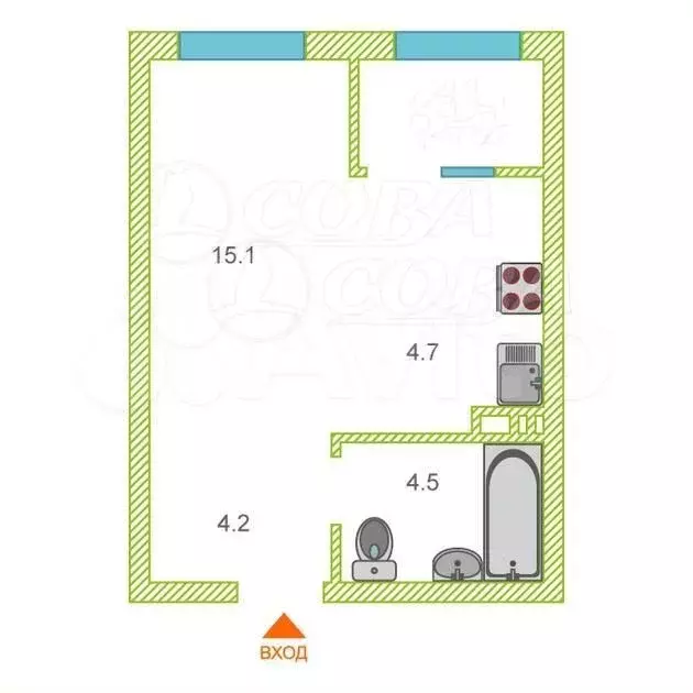 Квартира-студия, 28 м, 5/25 эт. - Фото 0