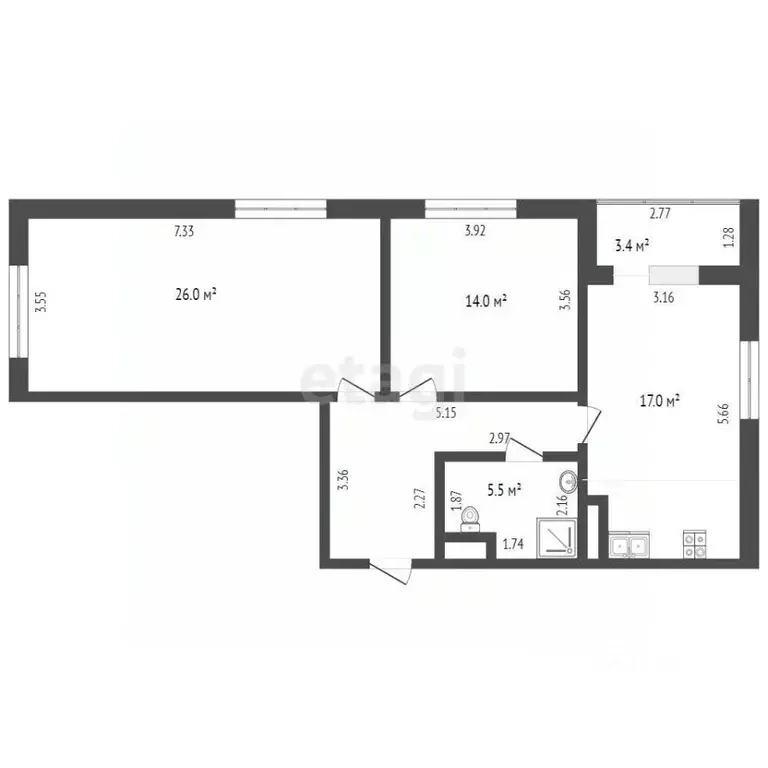 2-к кв. Тюменская область, Тюмень ул. Тальниковая, 1 (74.4 м) - Фото 2