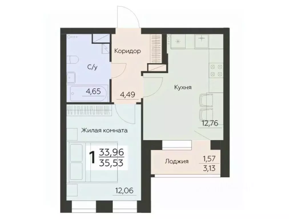 1-к кв. Воронежская область, Воронеж Ленинградская ул., 29Б (35.53 м) - Фото 0