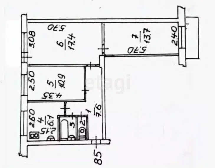 3-к кв. Тульская область, Узловая Октябрьская ул., 35 (55.1 м) - Фото 0