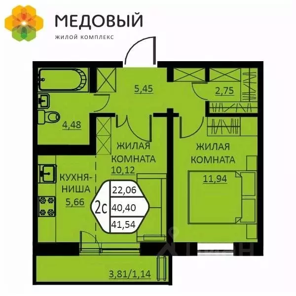 2-к кв. Пермский край, д. Кондратово ул. Г.Н. Нифантова, 12 (41.54 м) - Фото 0