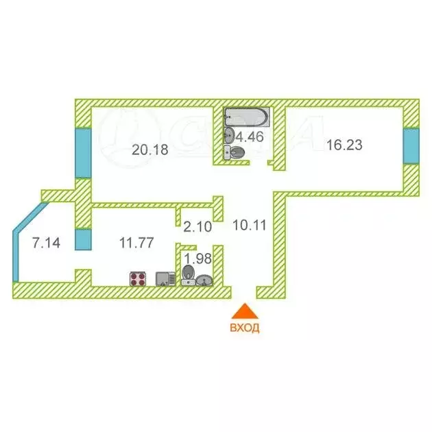 2-комнатная квартира: Тюмень, улица Шишкова, 20 (66 м) - Фото 1