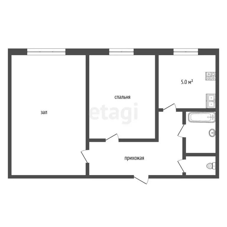 Квартира, 2 комнаты, 43.3 м - Фото 0