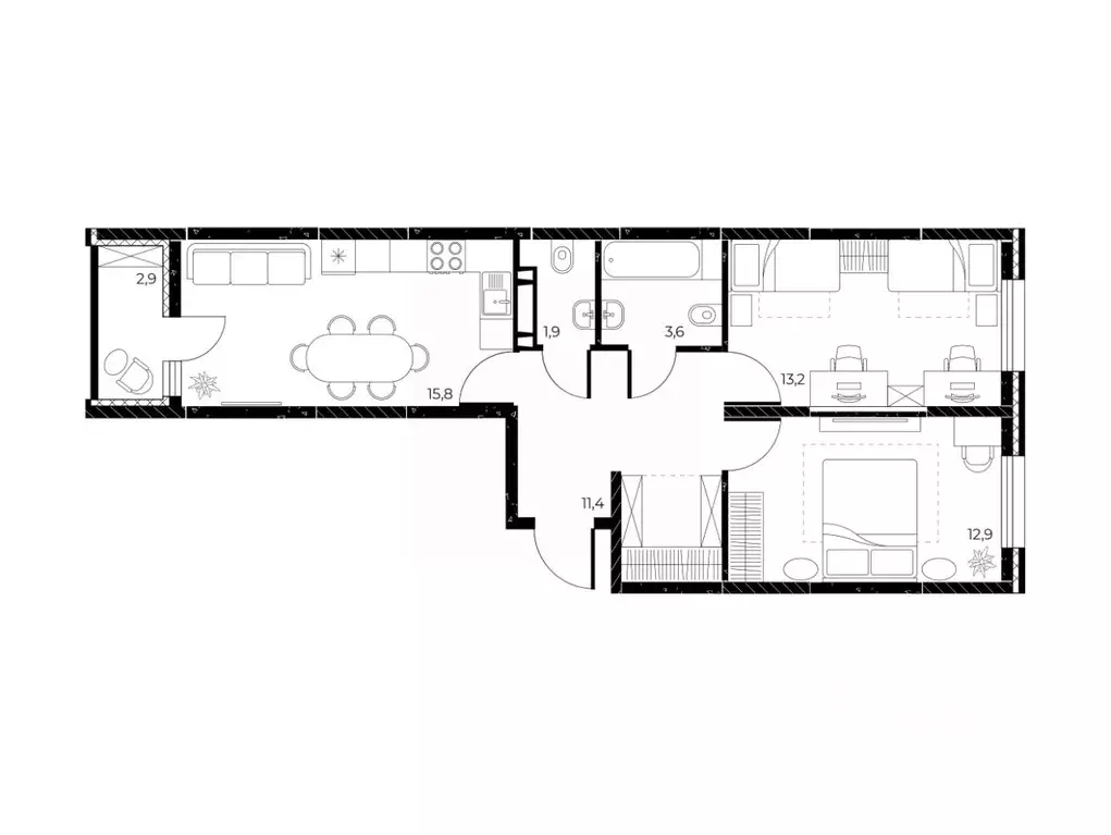 3-к кв. Ростовская область, Ростов-на-Дону Театральный просп. (60.3 м) - Фото 2
