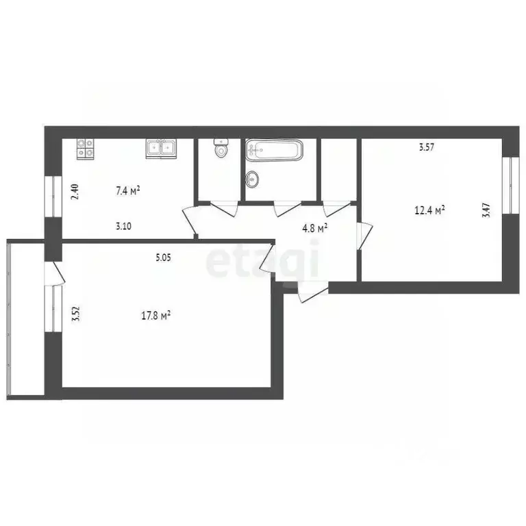 2-к кв. Вологодская область, Вологда Технический пер., 33 (47.7 м) - Фото 1