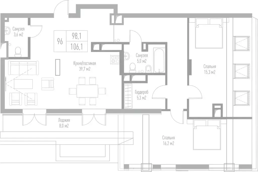 2-комнатная квартира: Калининград, Октябрьская улица, 12 (106.1 м) - Фото 2