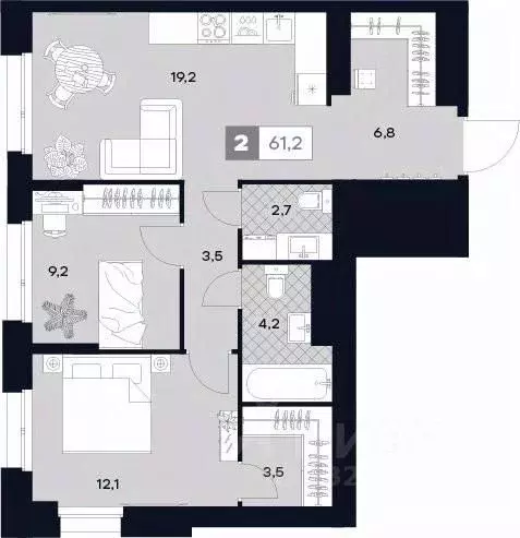 2-к кв. Москва Лодочная ул., 27К2 (61.2 м) - Фото 0