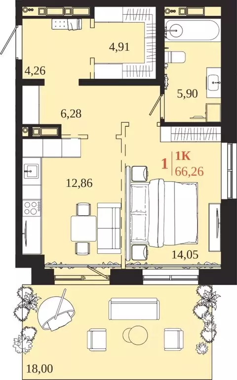 1-к кв. Иркутская область, Иркутск 1661 жилой комплекс (66.26 м) - Фото 1