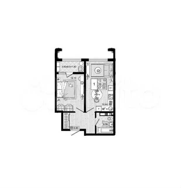1-к. квартира, 41 м, 7/8 эт. - Фото 0