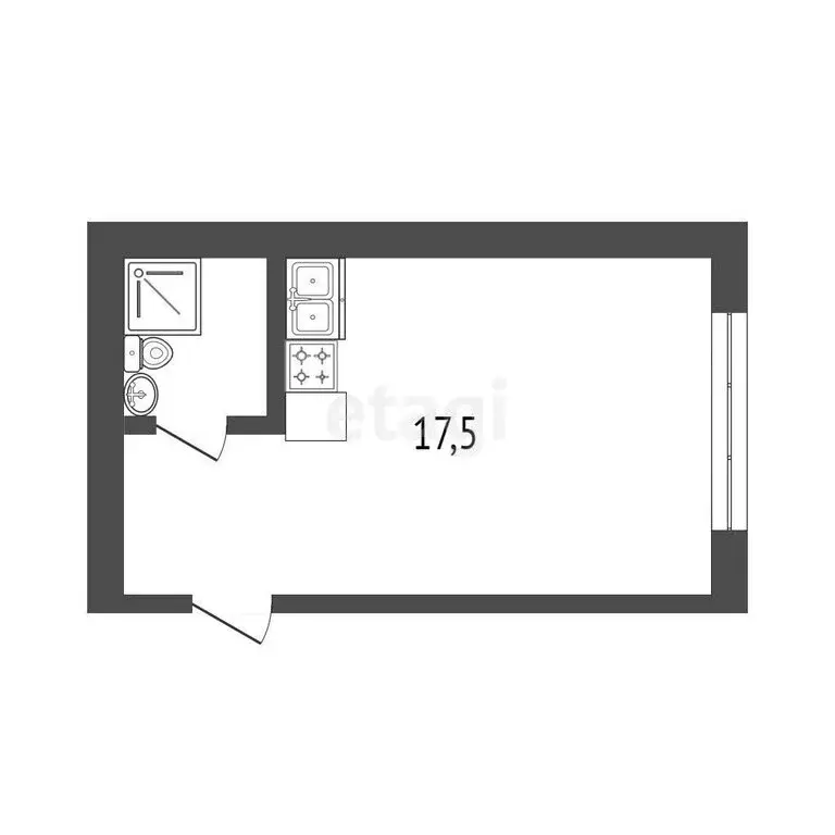 1к в -комнатной квартире (17.5 м) - Фото 1