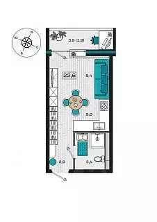 Студия Приморский край, Уссурийск Радужный мкр,  (22.6 м) - Фото 1