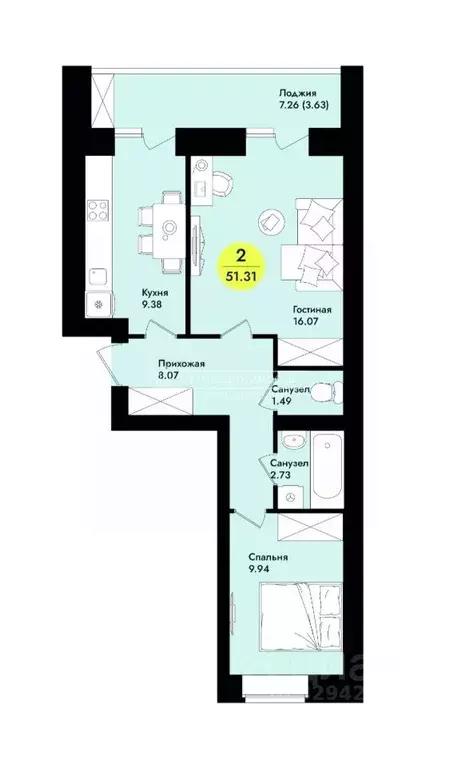 2-к кв. Марий Эл, Йошкар-Ола ул. Мира, 8 (51.31 м) - Фото 2