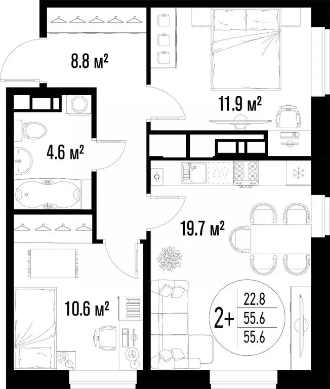 2-к кв. Астраханская область, Астрахань ул. Ахшарумова (55.6 м) - Фото 2