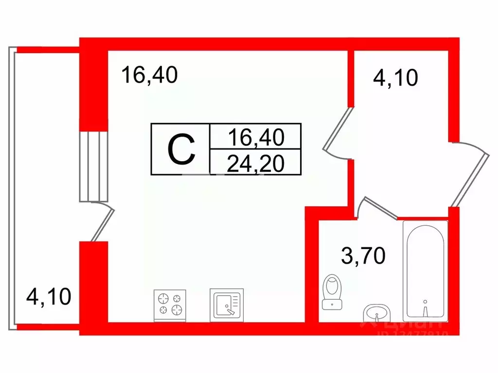 Студия Санкт-Петербург ул. Русановская, 18к3 (24.2 м) - Фото 2