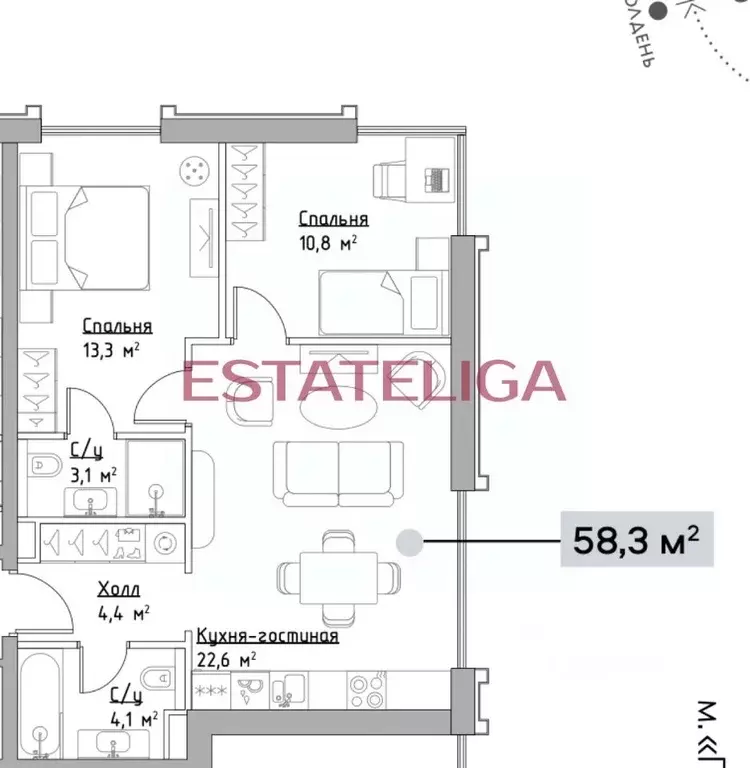 3-к кв. Москва Дубининская ул., 59Б (58.3 м) - Фото 2