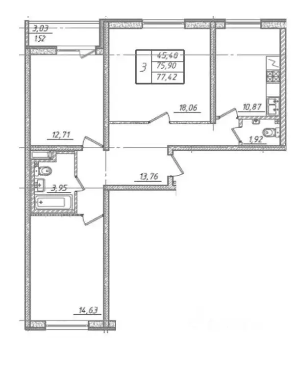 3-комнатная квартира: Санкт-Петербург, Ленинский проспект, 68 (75.6 м) - Фото 1
