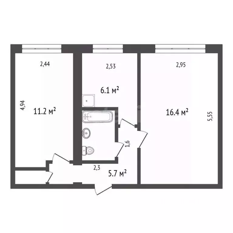 2-к кв. Красноярский край, Красноярск Парашютная ул., 66а (43.6 м) - Фото 2