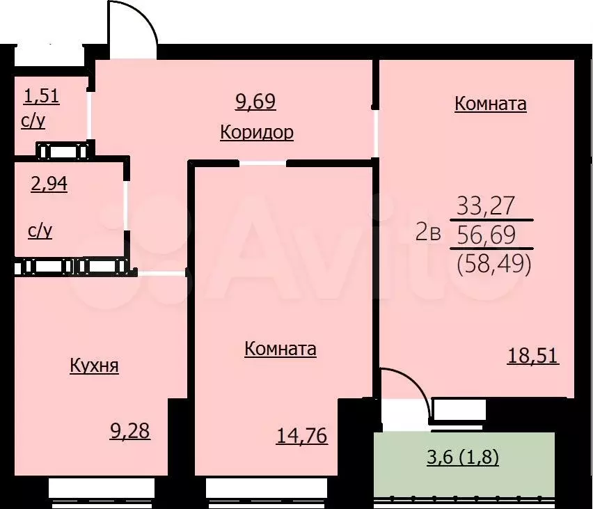 2-к. квартира, 58,5 м, 10/10 эт. - Фото 0