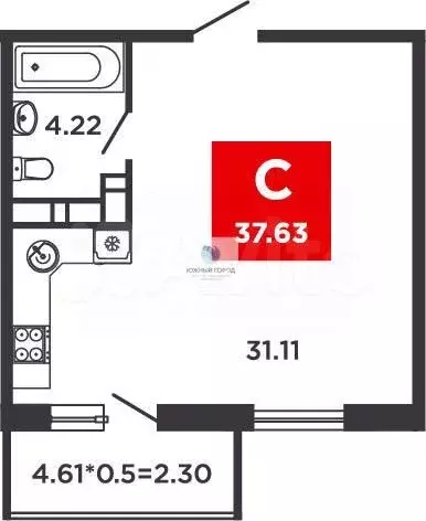 Квартира-студия, 37,6 м, 16/16 эт. - Фото 0