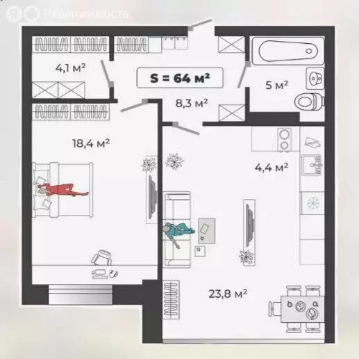 2-комнатная квартира: Абакан, улица Авиаторов, 1В/1 (64 м) - Фото 0