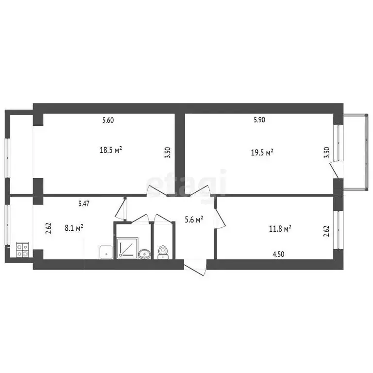 3-комнатная квартира: Нарткала, улица Жамборова, 102 (66.7 м) - Фото 1