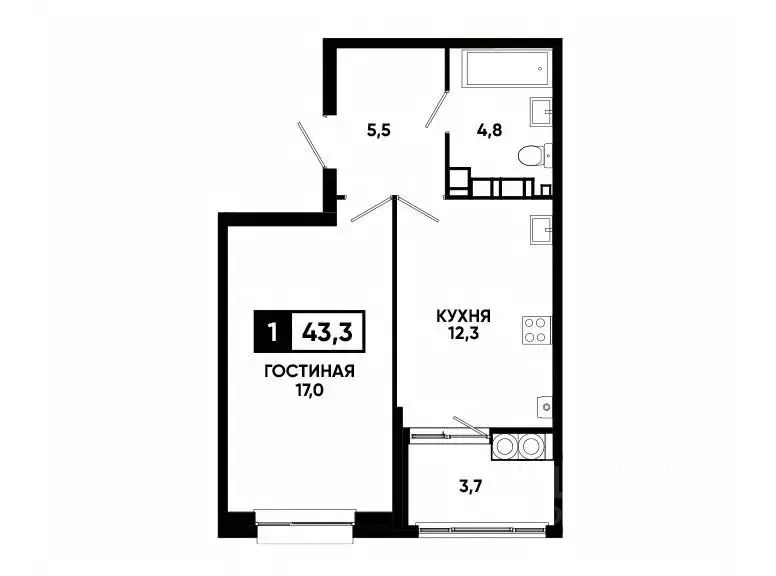 1-к кв. Ставропольский край, Ставрополь ул. Андрея Голуба, 14к3 (43.3 ... - Фото 0