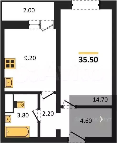 1-к. квартира, 35,5 м, 5/15 эт. - Фото 0
